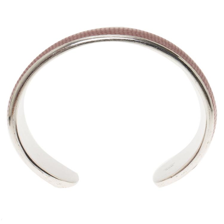 Pre Owned Montblanc Burgundy Leather Silver Cuff Bracelet