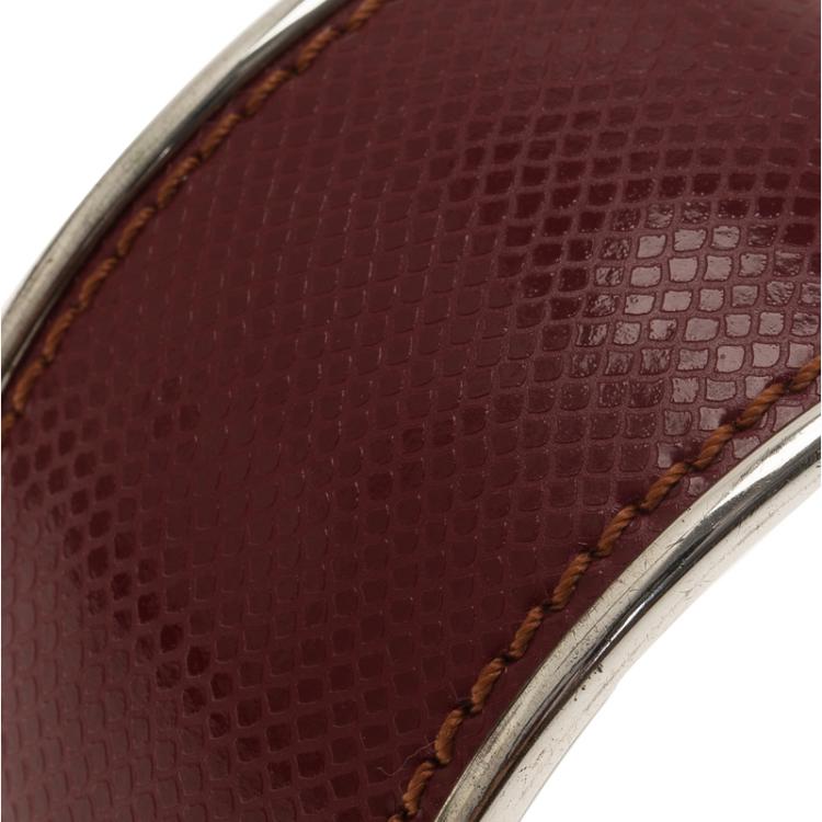 Pre Owned Montblanc Burgundy Leather Silver Cuff Bracelet