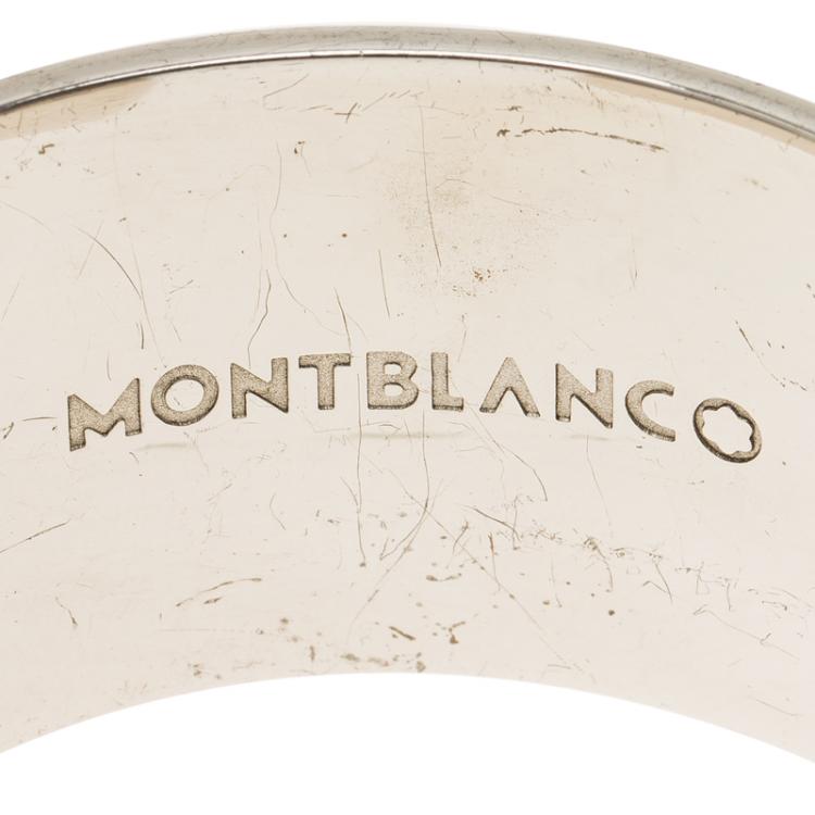 Pre Owned Montblanc Burgundy Leather Silver Cuff Bracelet