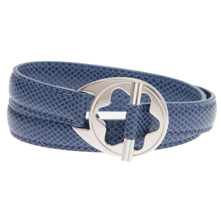 Pre Owned Montblanc Star Collection Hold Me Tight Arctic Blue Leather Silver Bracelet Size 18cm