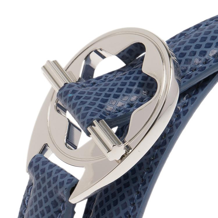 Pre Owned Montblanc Star Collection Hold Me Tight Arctic Blue Leather Silver Bracelet Size 18cm