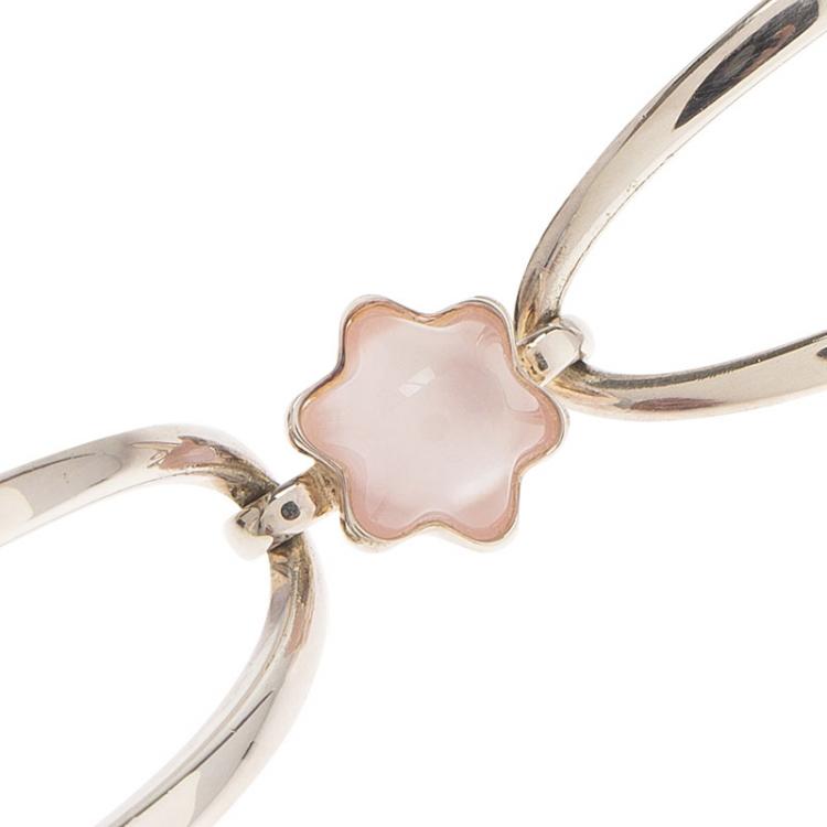 Pre Owned Montblanc Cabochon de Montblanc Collection Rose Quartz Star Link Silver Bracelet