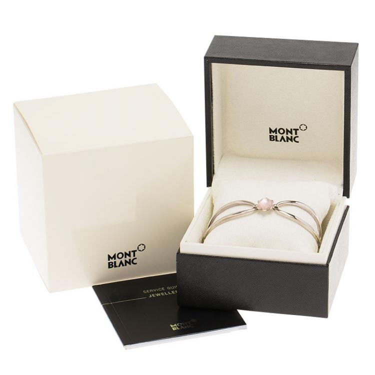 Pre Owned Montblanc Cabochon de Montblanc Collection Rose Quartz Star Link Silver Bracelet