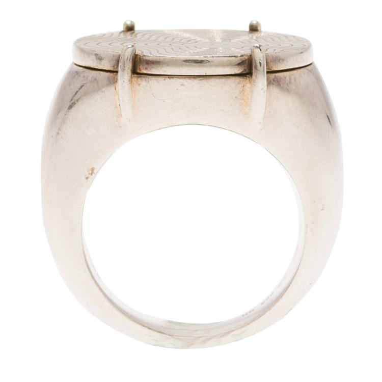 Pre Owned Montblanc Star Signet Silver Ring Size 56