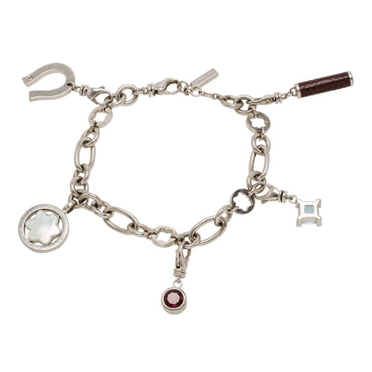 Pre Owned Montblanc Star Signet Silver Charms Bracelet 20cm