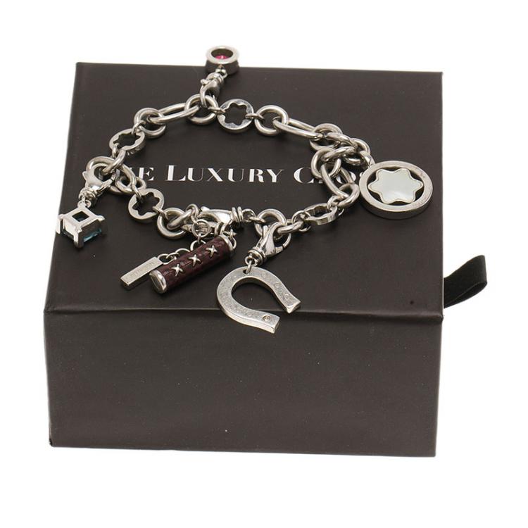 Pre Owned Montblanc Star Signet Silver Charms Bracelet 20cm