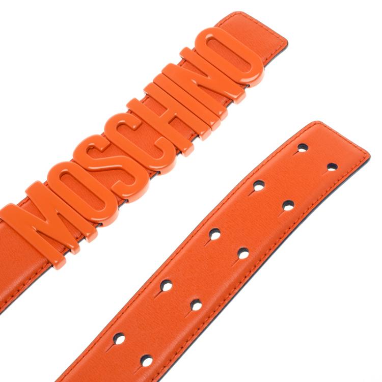 Pre Owned Moschino Orange Leather Logo Belt 105 CM
