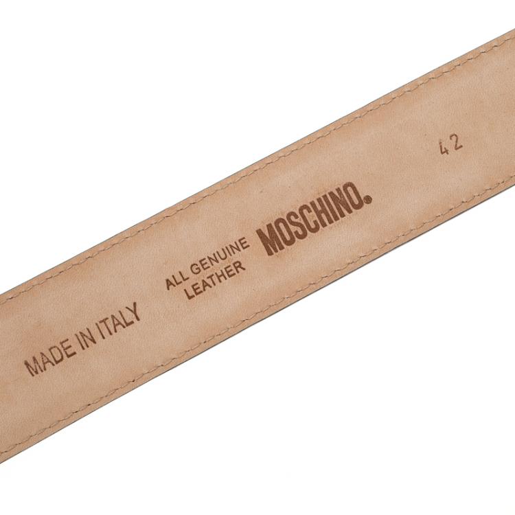 Pre Owned Moschino Orange Leather Logo Belt 105 CM