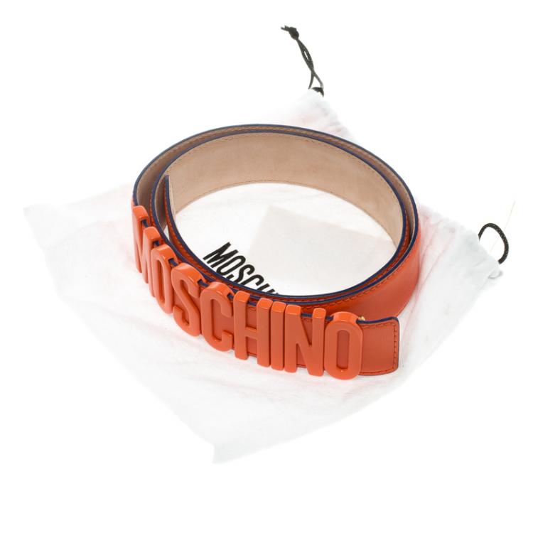 Pre Owned Moschino Orange Leather Logo Belt 105 CM