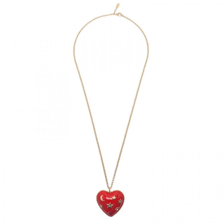 Moschino Moon And Stars Wide Red Pendant Necklace Moschino