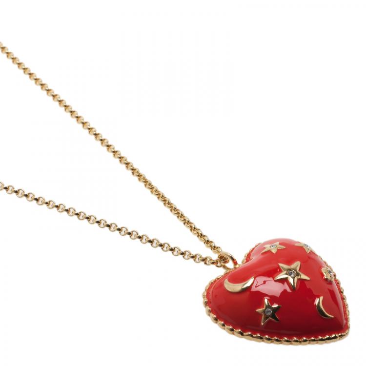Pre Owned Moschino Moon And Stars Wide Red Pendant Necklace