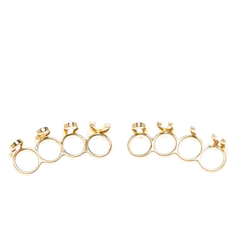 Pre Owned Moschino Logo Crystal Gold Tone Knuckle Rings