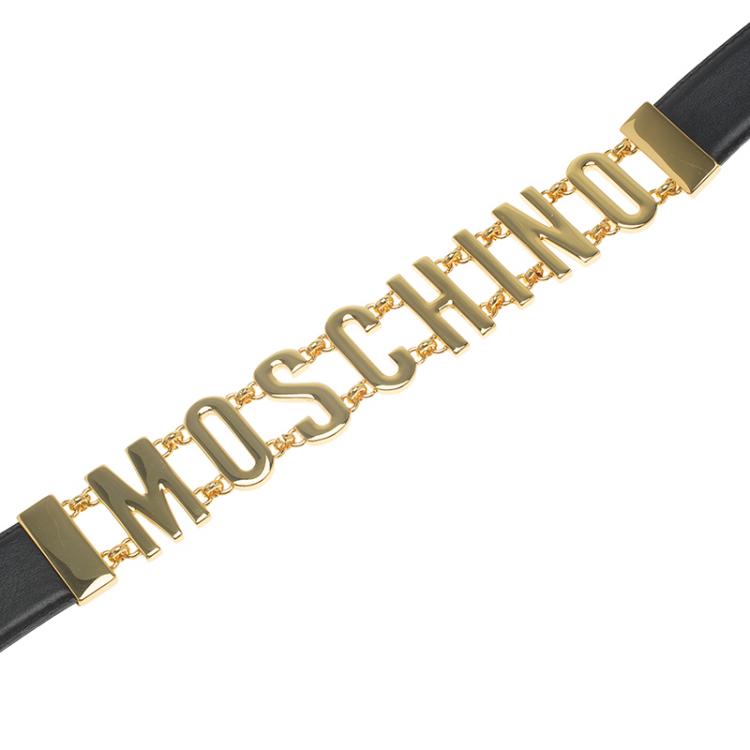 Pre Owned Moschino Black Leather Logo Chain Belt 105 CM
