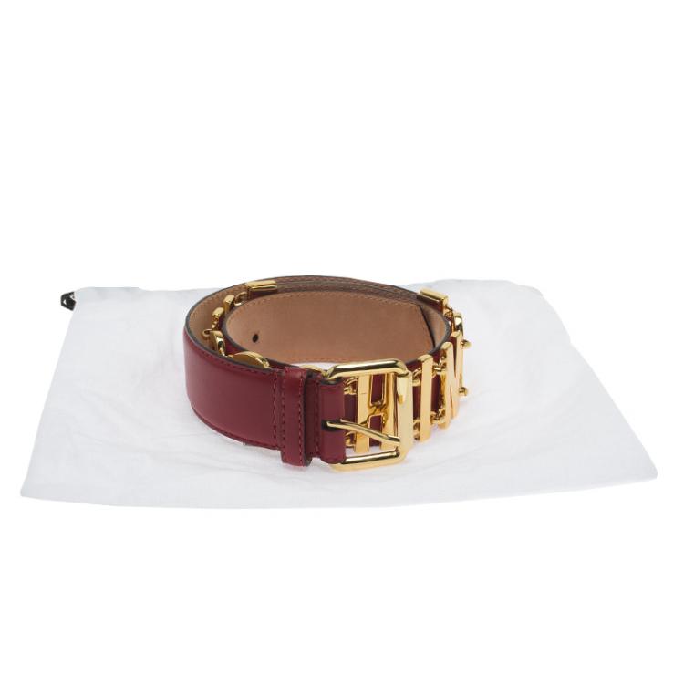 Pre Owned Moschino Red Leather Logo Chain Belt 95 CM