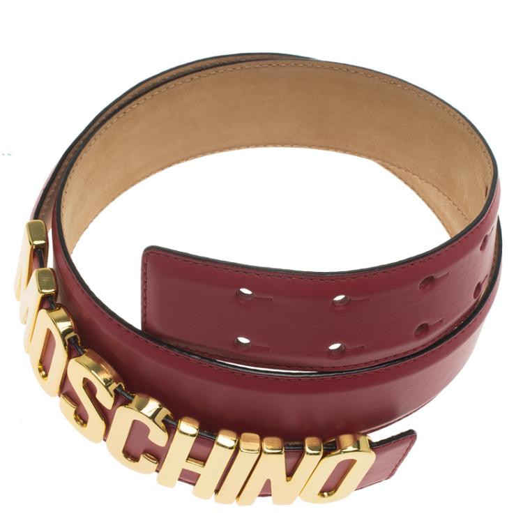 مملوكة مسبقًا Moschino Red Leather Logo Belt 100 CM