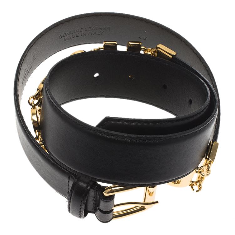 مملوكة مسبقًا Moschino Black Leather Logo Chain Belt 115 CM