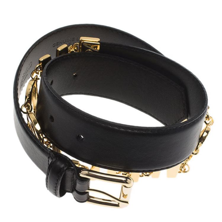 مملوكة مسبقًا Moschino Black Leather Logo Chain Belt 100 CM