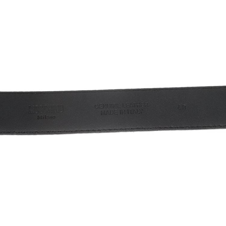 مملوكة مسبقًا Moschino Black Leather Logo Chain Belt 100 CM