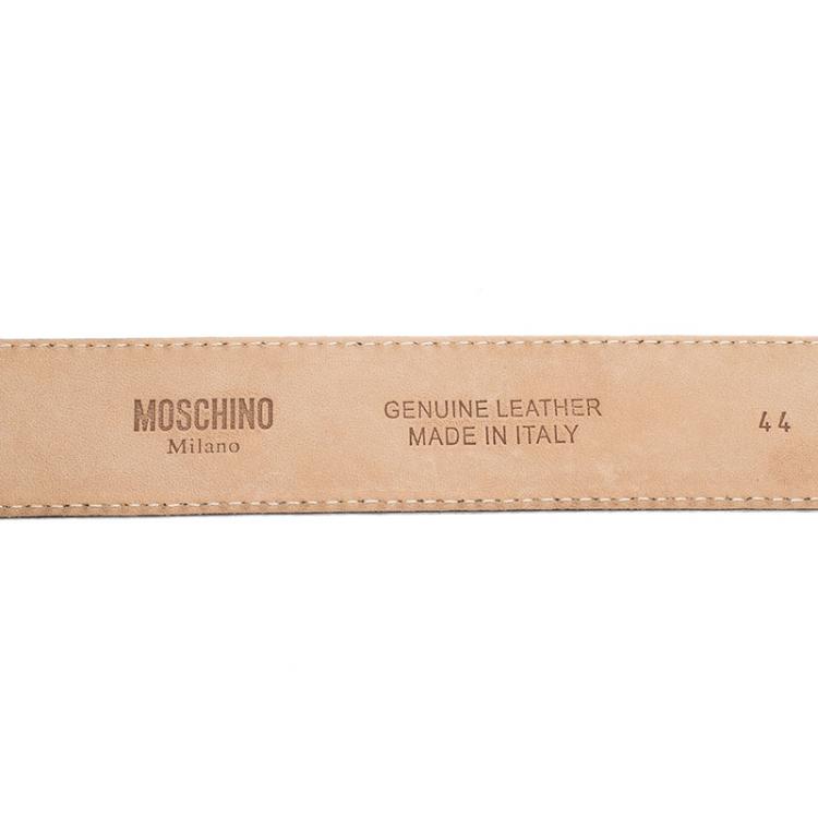 Pre Owned Moschino White Leather Logo Chain Belt 110 CM