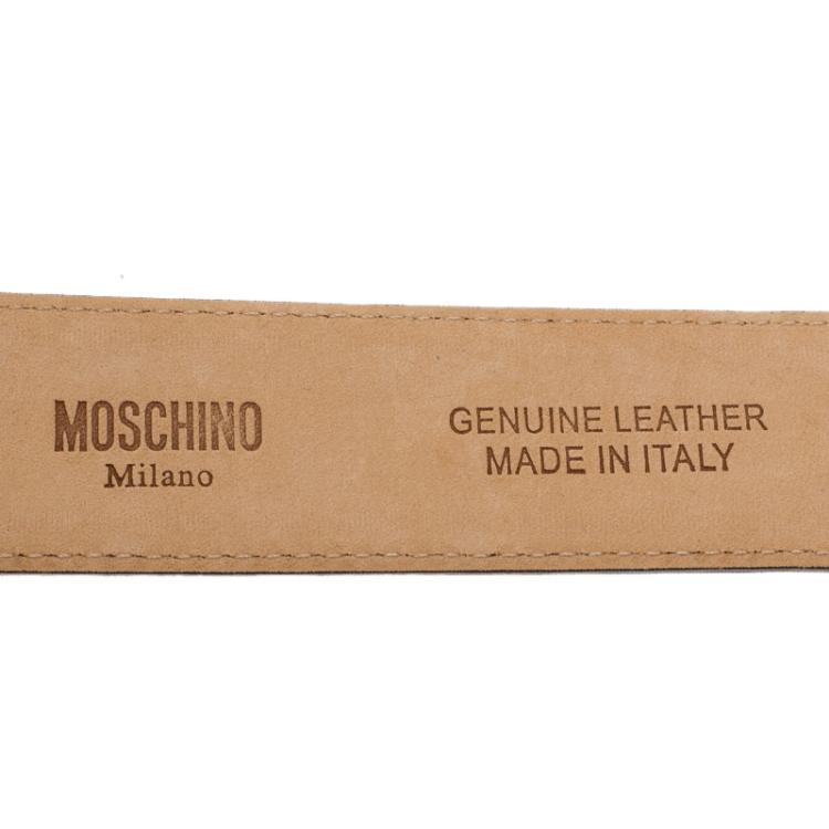 Pre Owned Moschino Red Leather Logo Chain Belt 100 CM