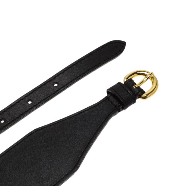 Pre Owned Moschino Black Leather Logo Charm Belt 95CM