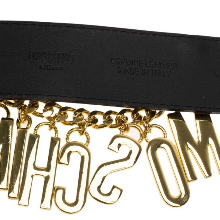 مملوكة مسبقًا Moschino Black Leather Logo Charm Belt 105CM