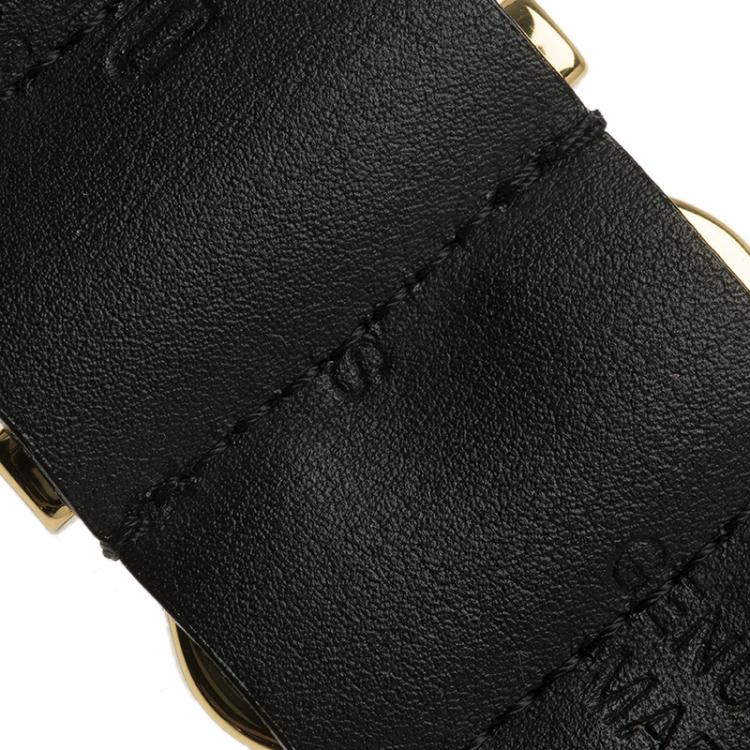 Pre Owned Moschino Logo Black Leather Gold Tone Cuff Bracelet S