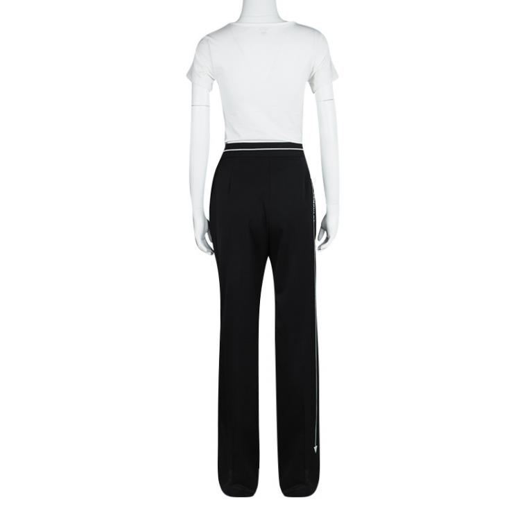 Pre Owned Moschino Couture Black Wool Embroidered Inches and Arrow Detail Pants L