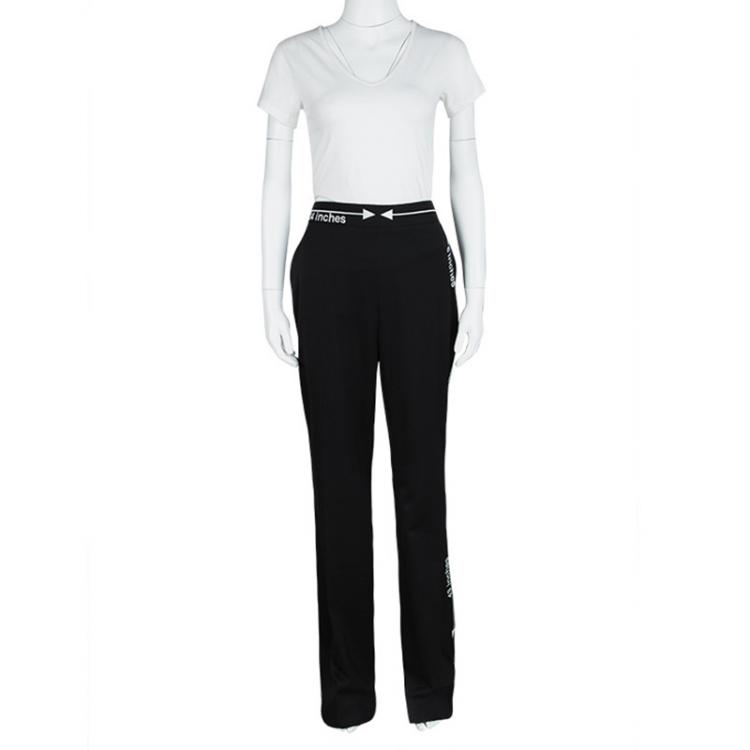 Pre Owned Moschino Couture Black Wool Embroidered Inches and Arrow Detail Pants S