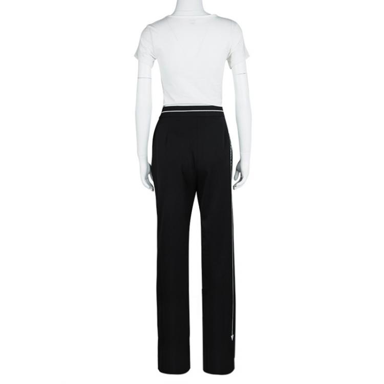 Pre Owned Moschino Couture Black Wool Embroidered Inches and Arrow Detail Pants S