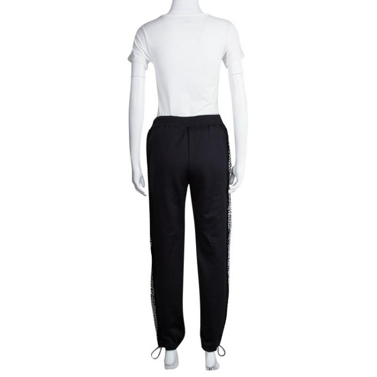 Pre Owned Moschino Couture Black Knit Crochet Trim Smiley Face Button Sweatpants S