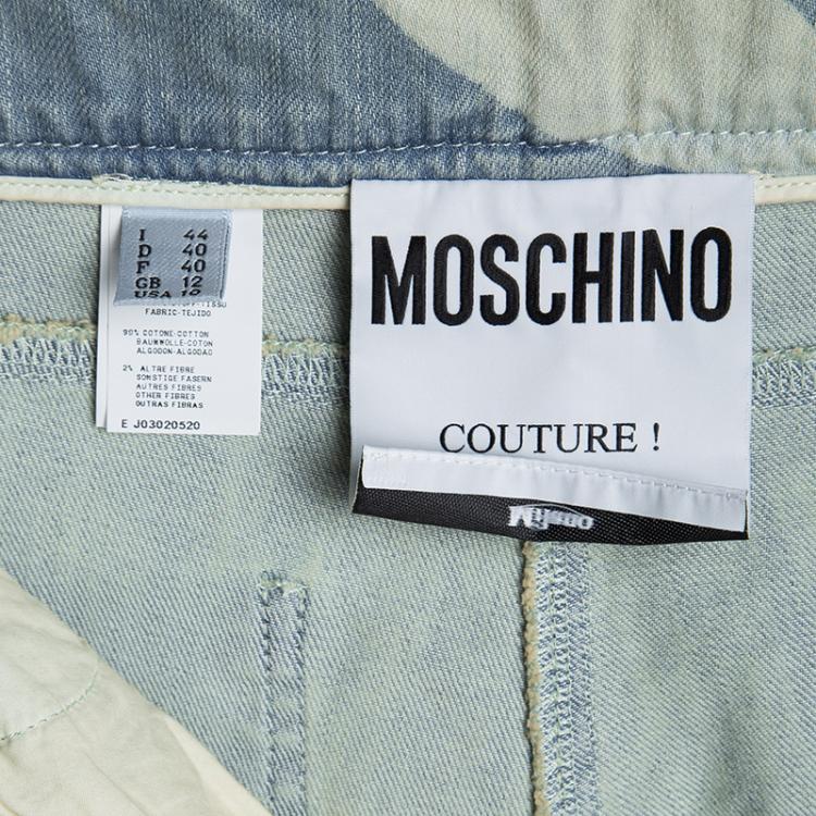 Pre Owned Moschino Couture SS 2015 Blue Symbols Print Light Wash Denim Jeans M