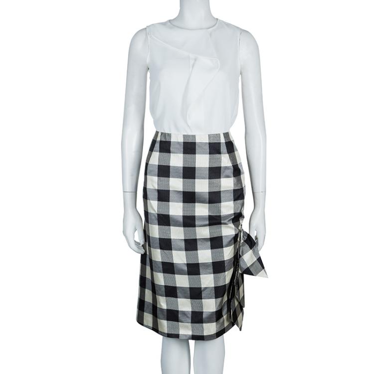 Pre Owned Moschino Black and White Checked Skirt L