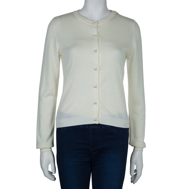Pre Owned Moschino Boutique Cream Long Sleeve Buttondown Wool Cardigan M