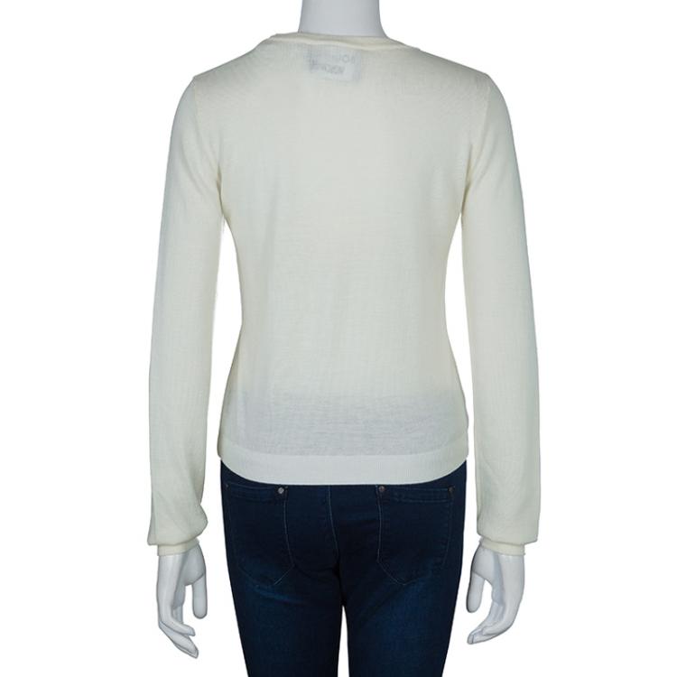 Pre Owned Moschino Boutique Cream Long Sleeve Buttondown Wool Cardigan M
