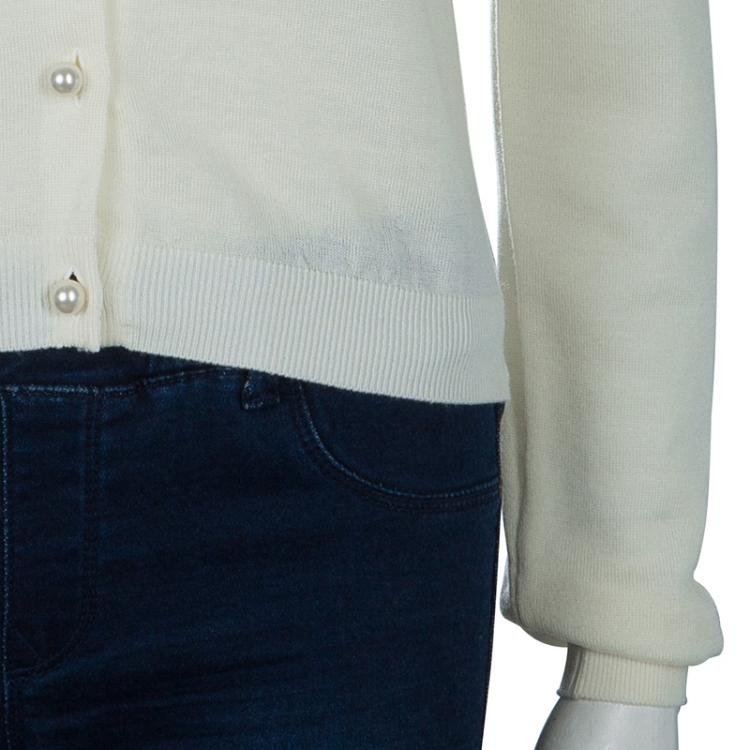 Pre Owned Moschino Boutique Cream Long Sleeve Buttondown Wool Cardigan M