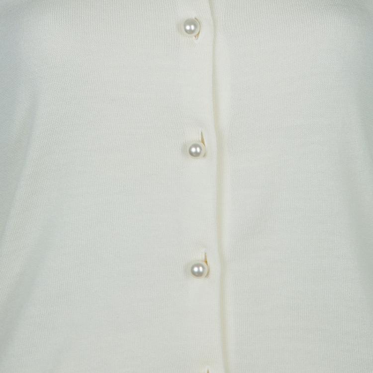 Pre Owned Moschino Boutique Cream Long Sleeve Buttondown Wool Cardigan M