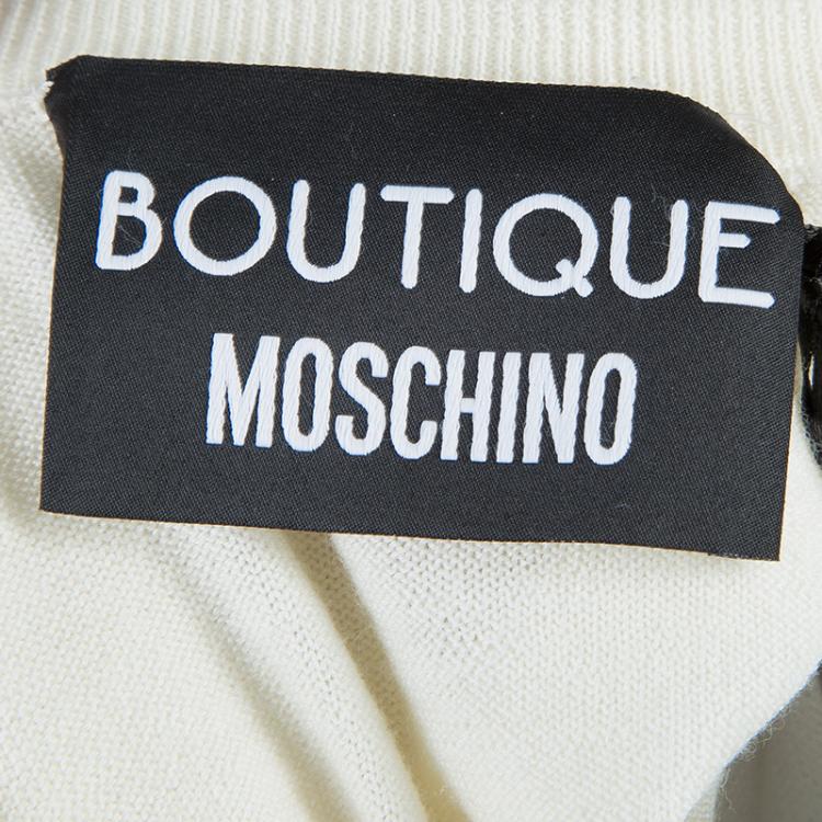 Pre Owned Moschino Boutique Cream Long Sleeve Buttondown Wool Cardigan M