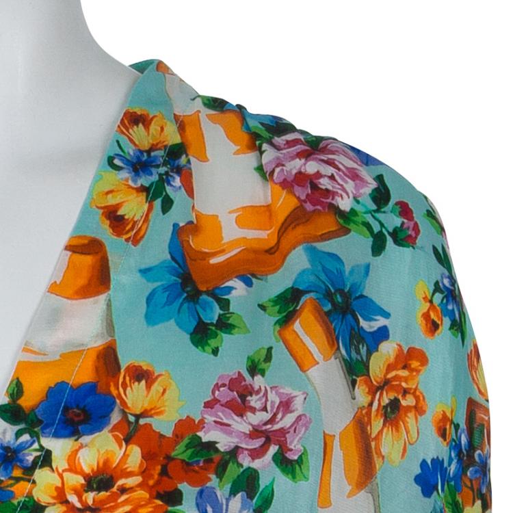 Pre Owned Moschino Couture Multicolor Floral Print Buttondown Short Sleeve Blouse M
