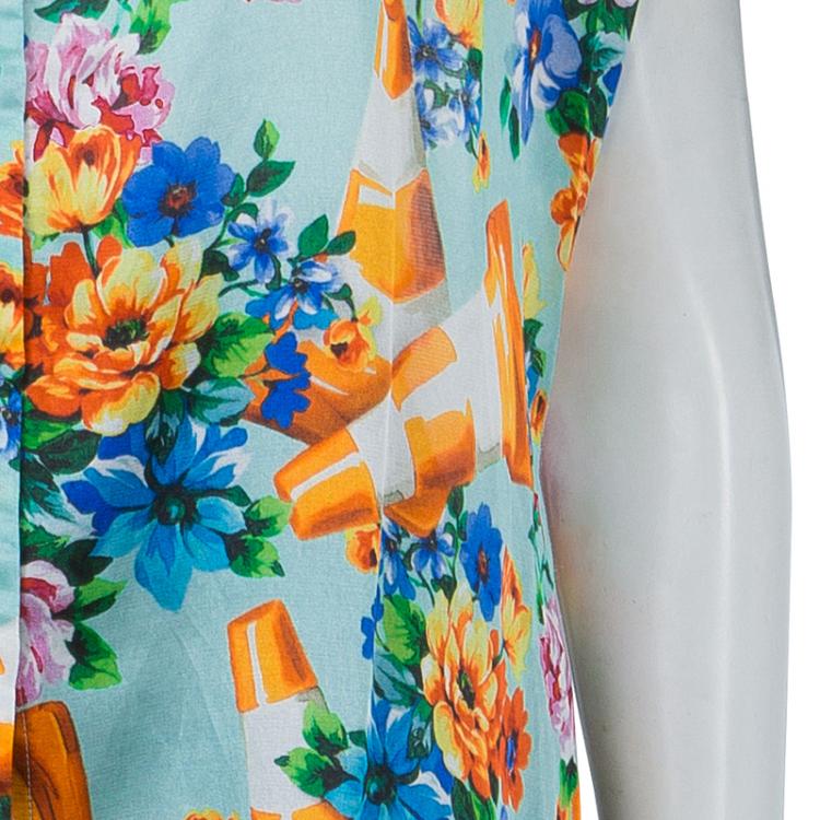 Pre Owned Moschino Couture Multicolor Floral Print Buttondown Short Sleeve Blouse M