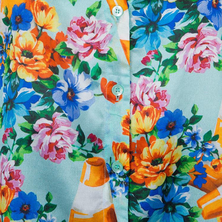 Pre Owned Moschino Couture Multicolor Floral Print Buttondown Short Sleeve Blouse M