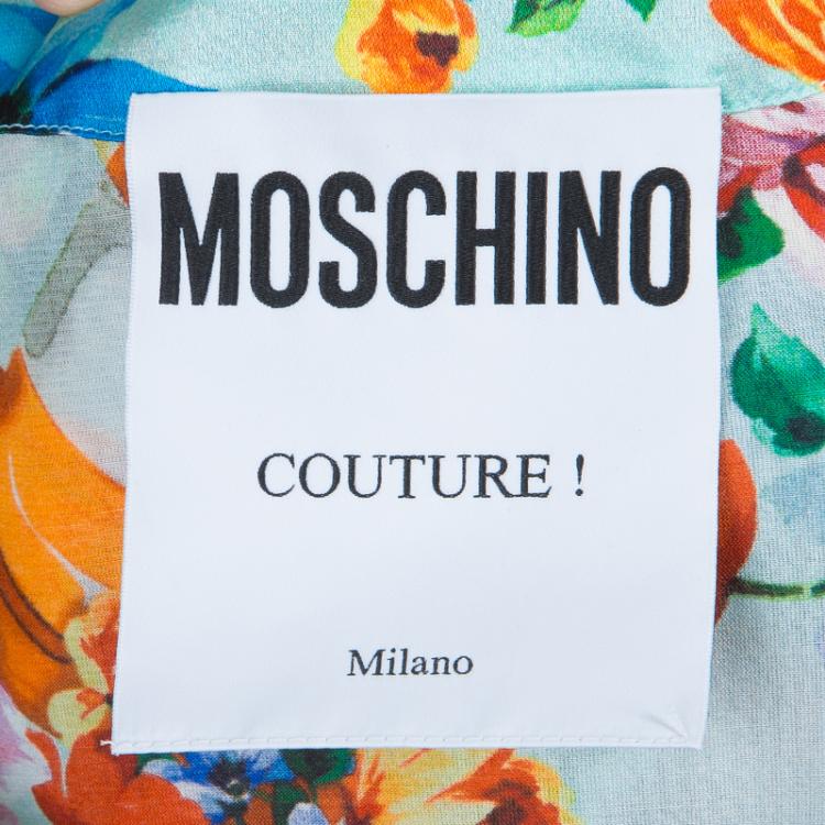 Pre Owned Moschino Couture Multicolor Floral Print Buttondown Short Sleeve Blouse M
