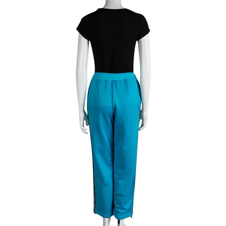 Pre Owned Moschino Blue Bouclé Trim Button Detail Trackpants S