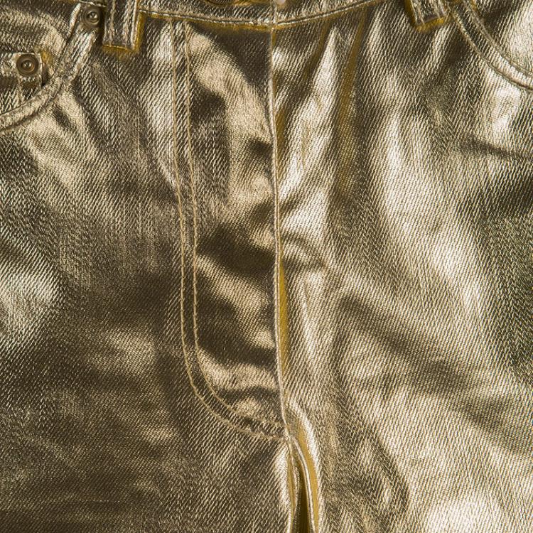 مملوكة مسبقًا Moschino Couture Gold Foil Printed Denim Skinny Jeans S