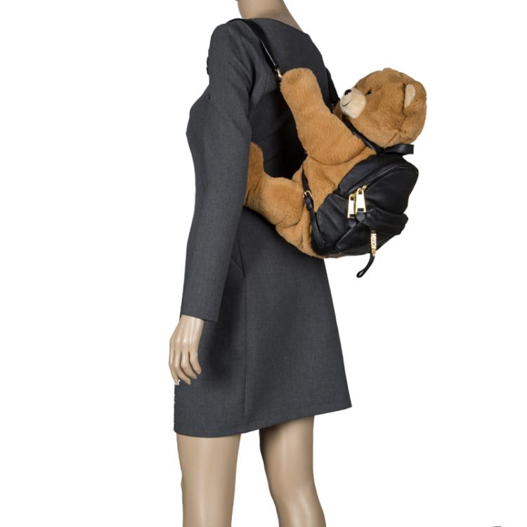 Moschino Black Leather Plush Teddy Bear Backpack Moschino