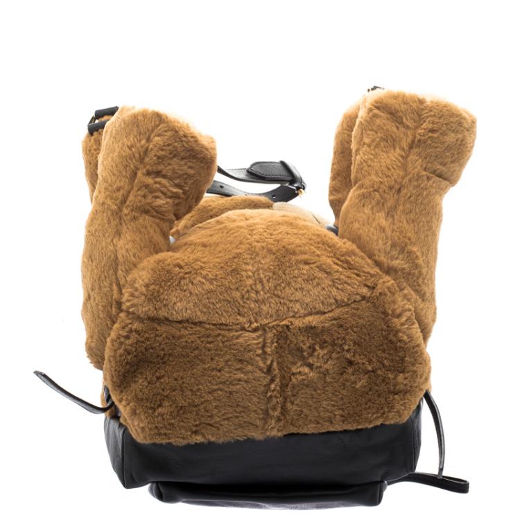 Pre Owned Moschino Black Leather Plush Teddy Bear Backpack