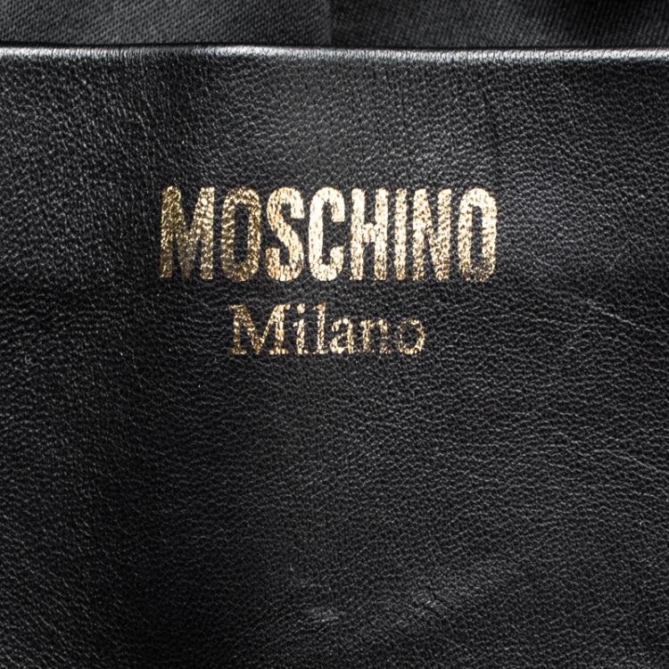 Pre Owned Moschino Black Leather Plush Teddy Bear Backpack