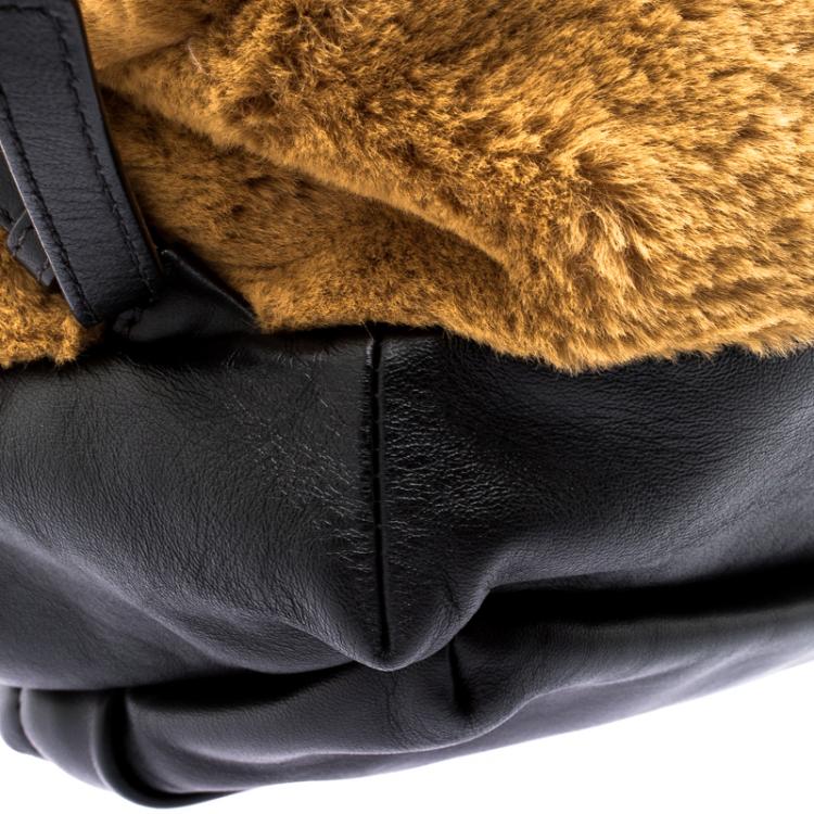 Pre Owned Moschino Black Leather Plush Teddy Bear Backpack