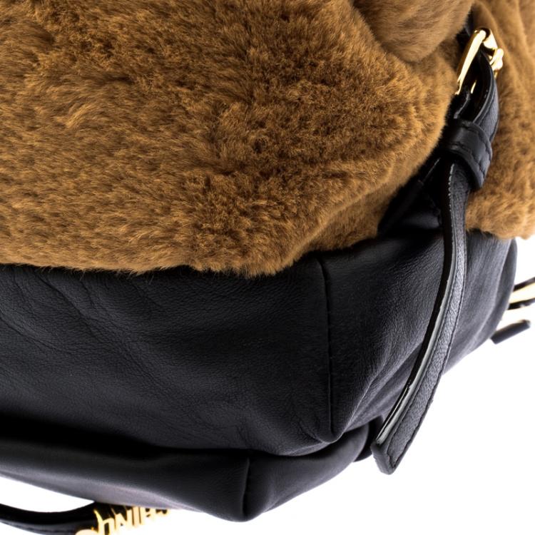 Pre Owned Moschino Black Leather Plush Teddy Bear Backpack