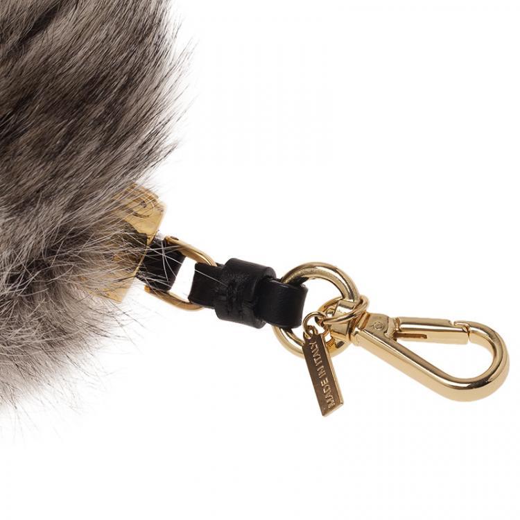Pre Owned Moschino Light Grey Fox Fur Bag Charm